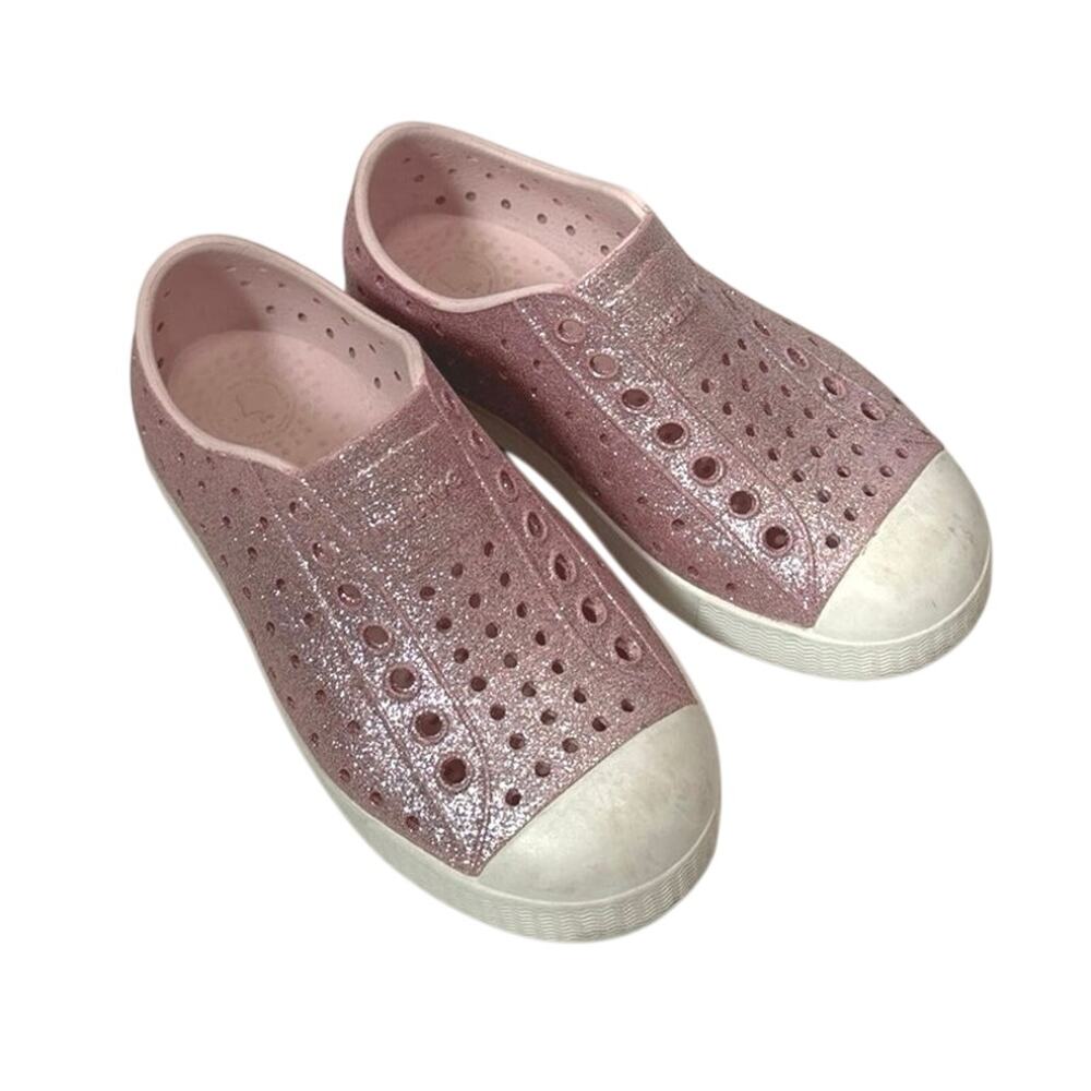 NATIVE JEFFERSON SPARKLE PINK GLITTER SLIP ON SHOES SIZE C10